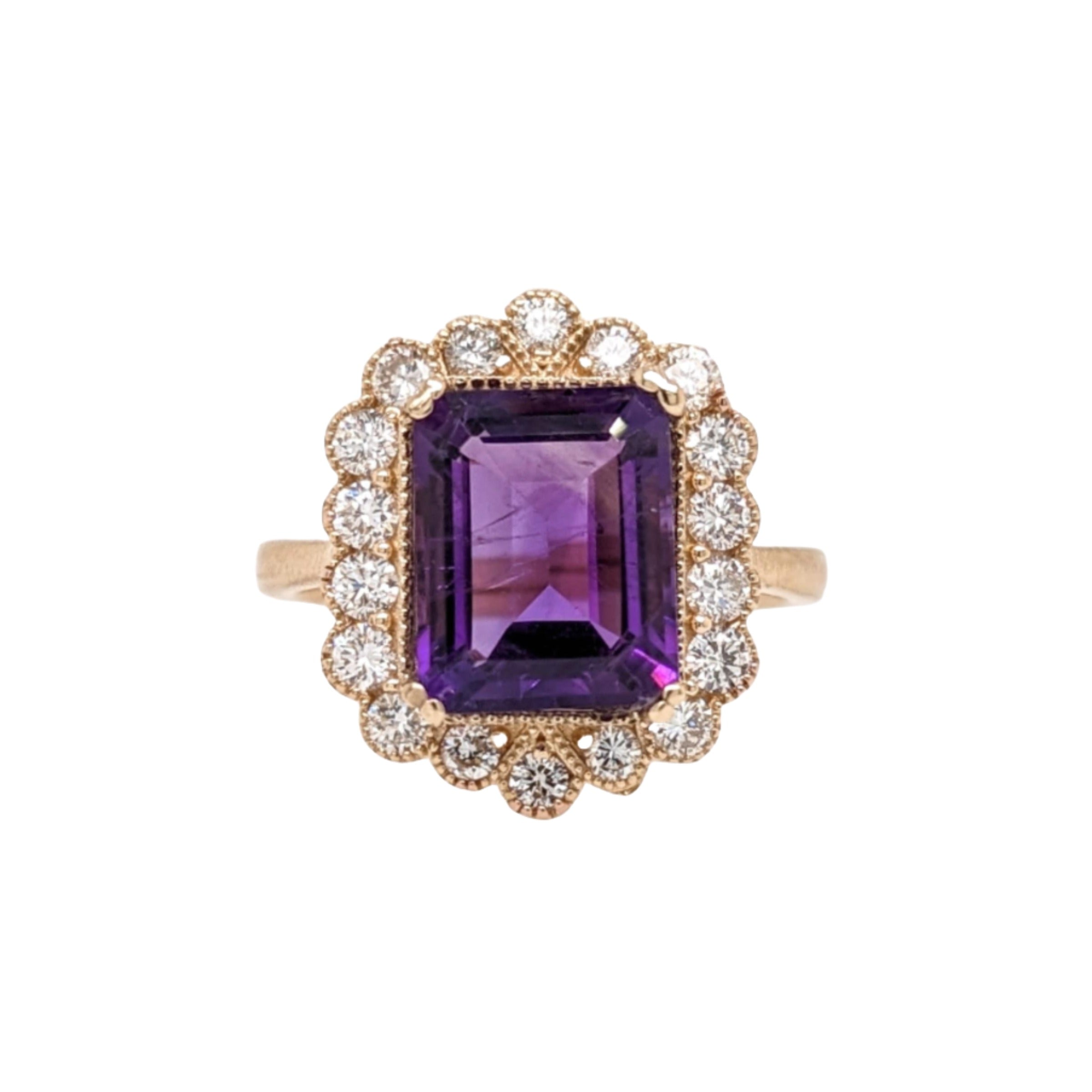 3.1ct Amethyst Ring w Earth Mined Diamonds in Solid 14K Yellow Gold EM 11x8mm