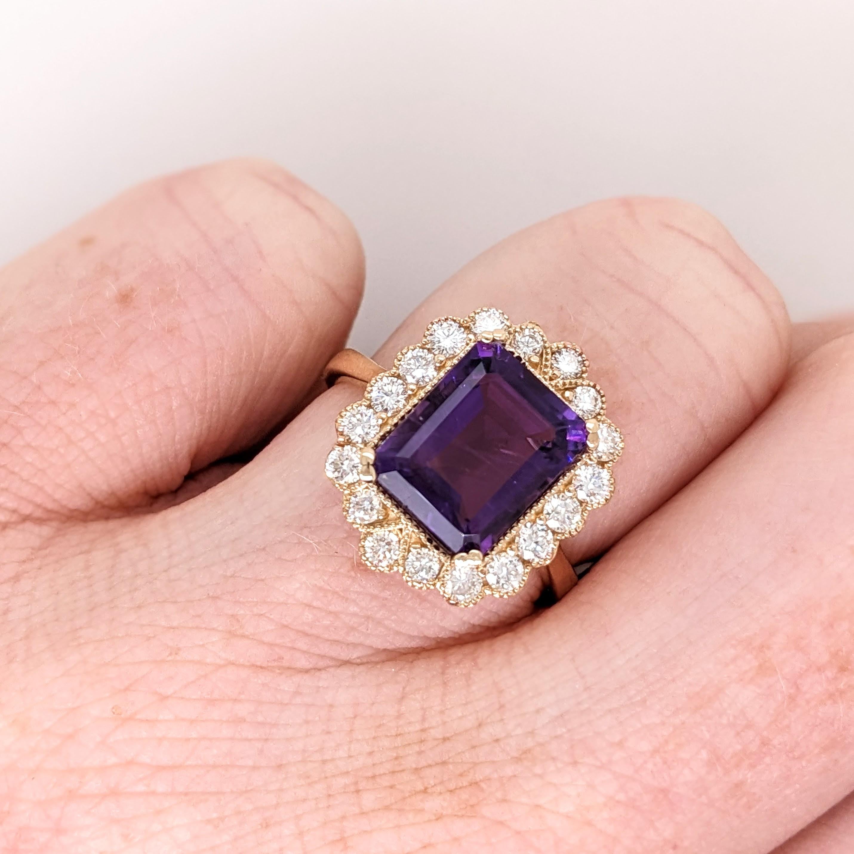 3.1ct Amethyst Ring w Earth Mined Diamonds in Solid 14K Yellow Gold EM 11x8mm