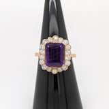 3.1ct Amethyst Ring w Earth Mined Diamonds in Solid 14K Yellow Gold EM 11x8mm