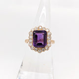 3.1ct Amethyst Ring w Earth Mined Diamonds in Solid 14K Yellow Gold EM 11x8mm