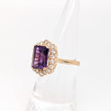3.1ct Amethyst Ring w Earth Mined Diamonds in Solid 14K Yellow Gold EM 11x8mm