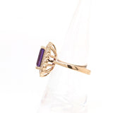 3.1ct Amethyst Ring w Earth Mined Diamonds in Solid 14K Yellow Gold EM 11x8mm