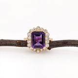 3.1ct Amethyst Ring w Earth Mined Diamonds in Solid 14K Yellow Gold EM 11x8mm
