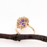 3.1ct Amethyst Ring w Earth Mined Diamonds in Solid 14K Yellow Gold EM 11x8mm
