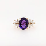 2.3ct Amethyst Ring w Earth Mined Diamonds in Solid 14k Gold | Oval 10x8mm