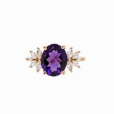 2.3ct Amethyst Ring w Earth Mined Diamonds in Solid 14k Gold | Oval 10x8mm