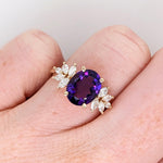 2.3ct Amethyst Ring w Earth Mined Diamonds in Solid 14k Gold | Oval 10x8mm