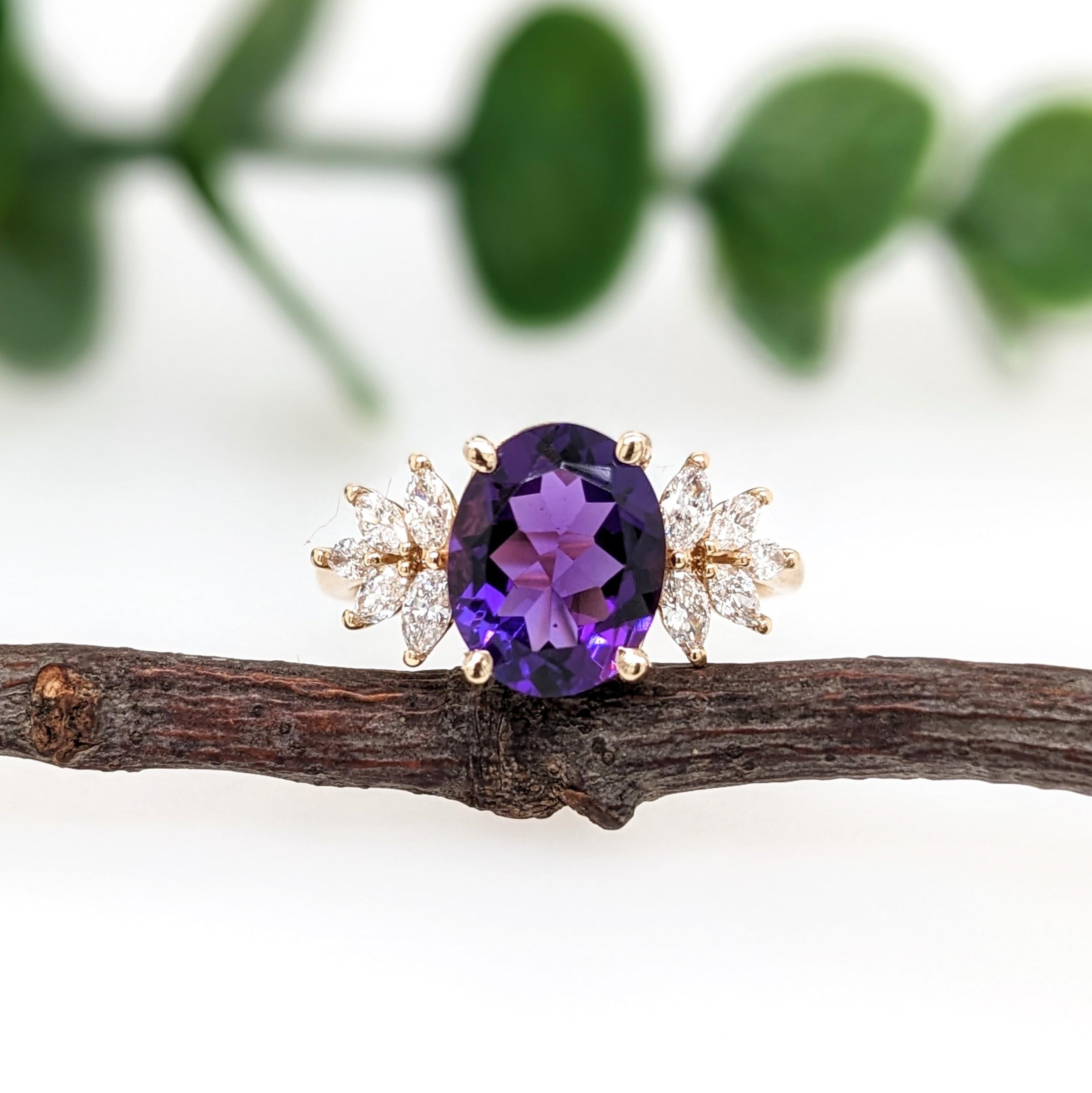 2.3ct Amethyst Ring w Earth Mined Diamonds in Solid 14k Gold | Oval 10x8mm