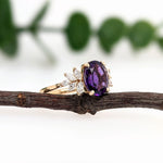 2.3ct Amethyst Ring w Earth Mined Diamonds in Solid 14k Gold | Oval 10x8mm