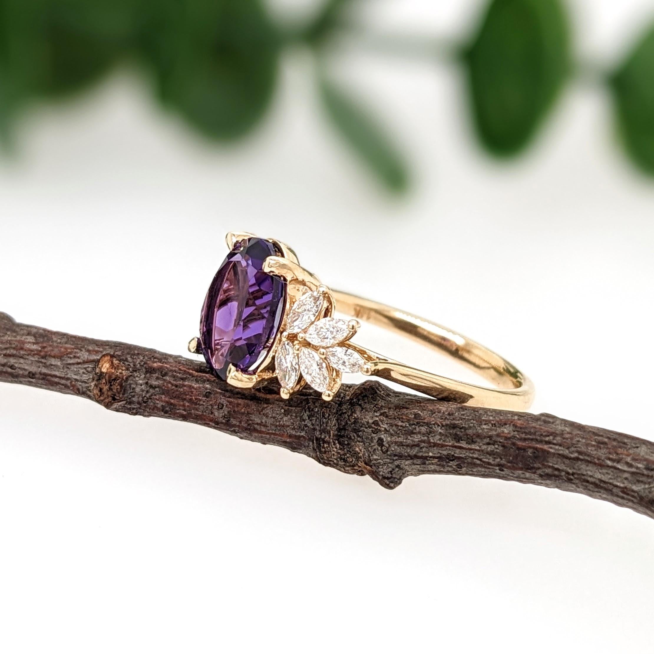2.3ct Amethyst Ring w Natural Diamonds in Solid 14k Yellow Gold Oval 10x8mm