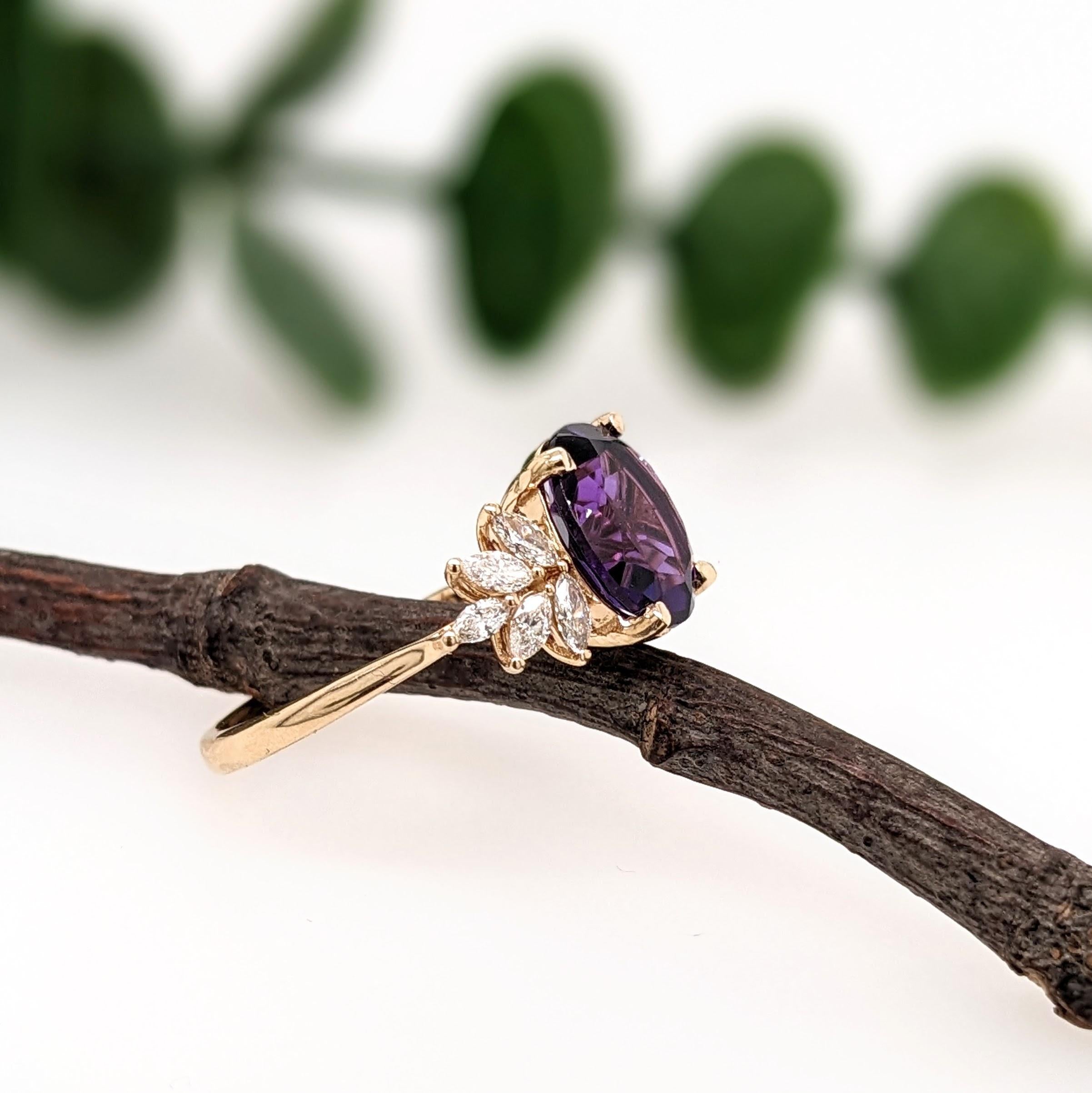 2.3ct Amethyst Ring w Earth Mined Diamonds in Solid 14k Gold | Oval 10x8mm