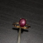 4.3ct Star Ruby Solitaire Ring in Solid 14K Yellow Gold Oval 9x7mm