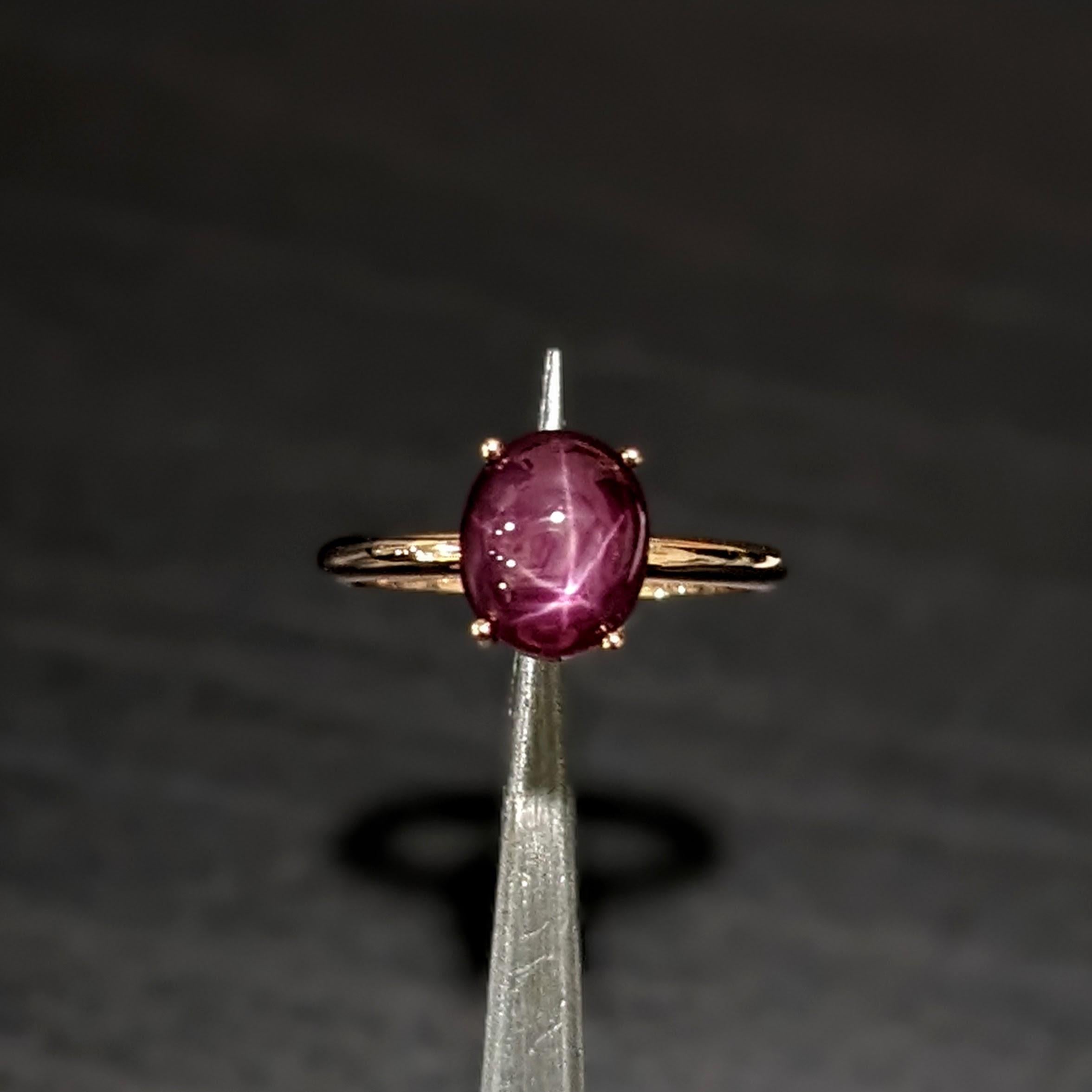 4.3ct Star Ruby Solitaire Ring in Solid 14K Yellow Gold Oval 9x7mm
