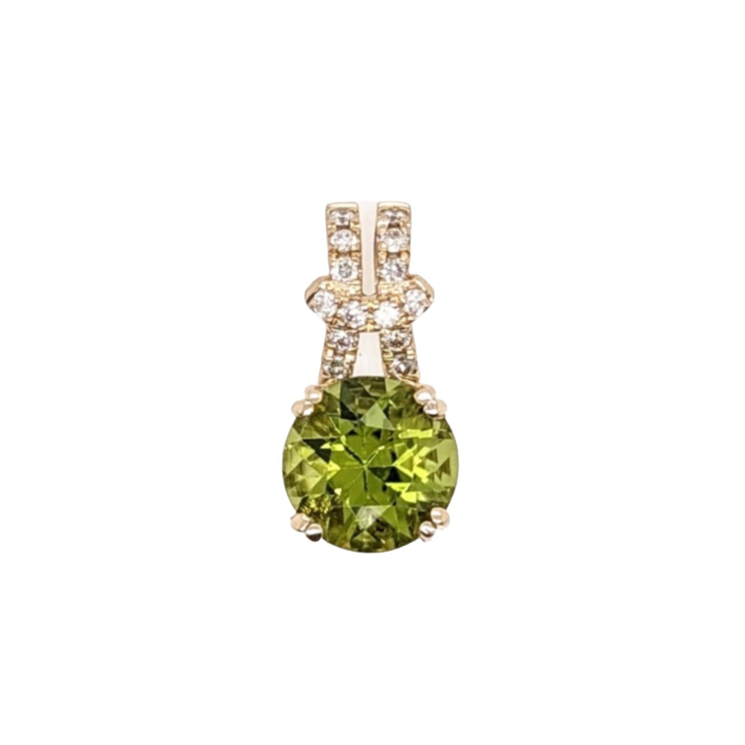 2.1ct Peridot Pendant w Natural Diamonds in Solid 14K Yellow Gold Round 8mm