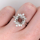 Pretty Geometric Ring Semi Mount with Natural Diamonds in Solid 14k Gold || Cushion Cut 6mm || Engagement Ring || Customizable