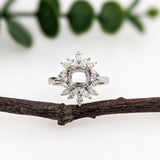Pretty Geometric Ring Semi Mount with Natural Diamonds in Solid 14k Gold || Cushion Cut 6mm || Engagement Ring || Customizable
