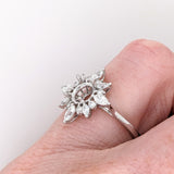 Snowflakes Natural Diamonds Accents Ring Semi Mount in Solid 14k White Gold | Customizable | Round 6mm