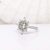 Snowflakes Natural Diamonds Accents Ring Semi Mount in Solid 14k White Gold | Customizable | Round 6mm