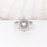 Snowflakes Natural Diamonds Accents Ring Semi Mount in Solid 14k White Gold | Customizable | Round 6mm