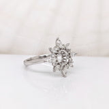Snowflakes Natural Diamonds Accents Ring Semi Mount in Solid 14k White Gold | Customizable | Round 6mm