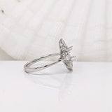 Snowflakes Natural Diamonds Accents Ring Semi Mount in Solid 14k White Gold | Customizable | Round 6mm