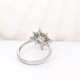 Snowflakes Natural Diamonds Accents Ring Semi Mount in Solid 14k White Gold | Customizable | Round 6mm
