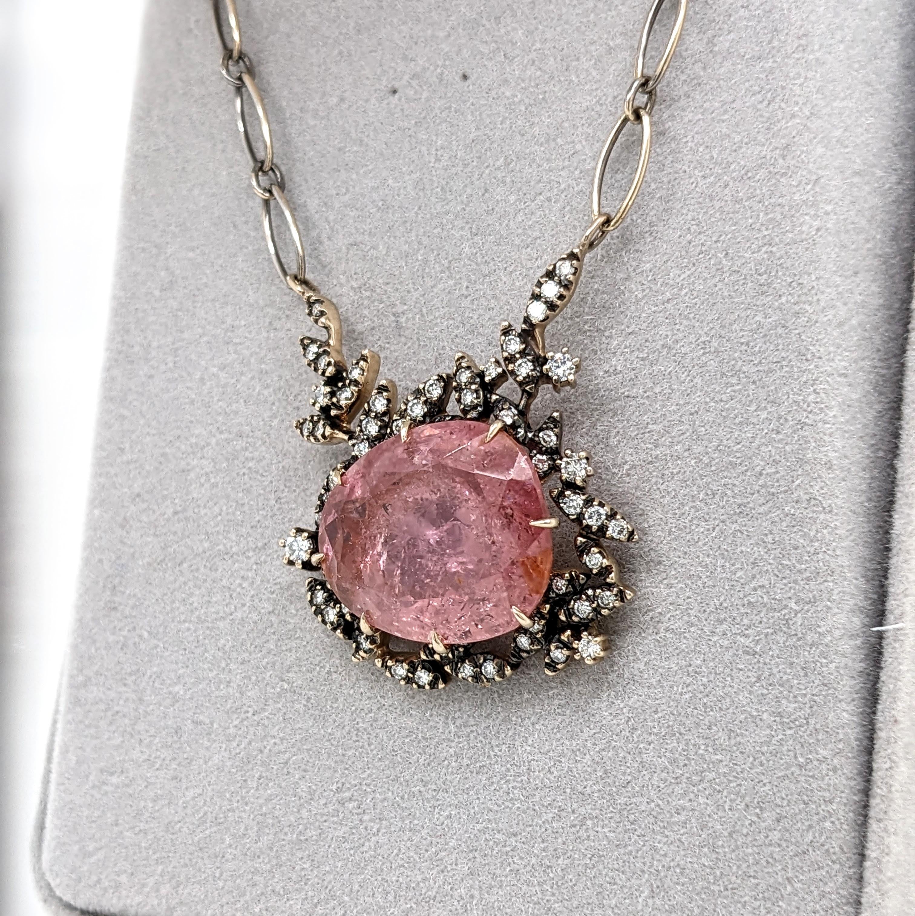 8ct Pink Tourmaline Pendant Necklace w Natural Diamonds in Solid 18K Gold