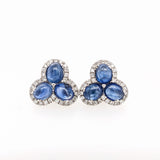 1980s Ceylon Sapphire Estate Earrings w Earth Mined Diamonds in 18K White Gold