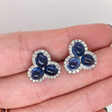 1980s Ceylon Sapphire Estate Earrings w Earth Mined Diamonds in 18K White Gold