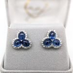 1980s Ceylon Sapphire Estate Earrings w Earth Mined Diamonds in 18K White Gold