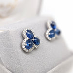 1980s Ceylon Sapphire Estate Earrings w Earth Mined Diamonds in 18K White Gold