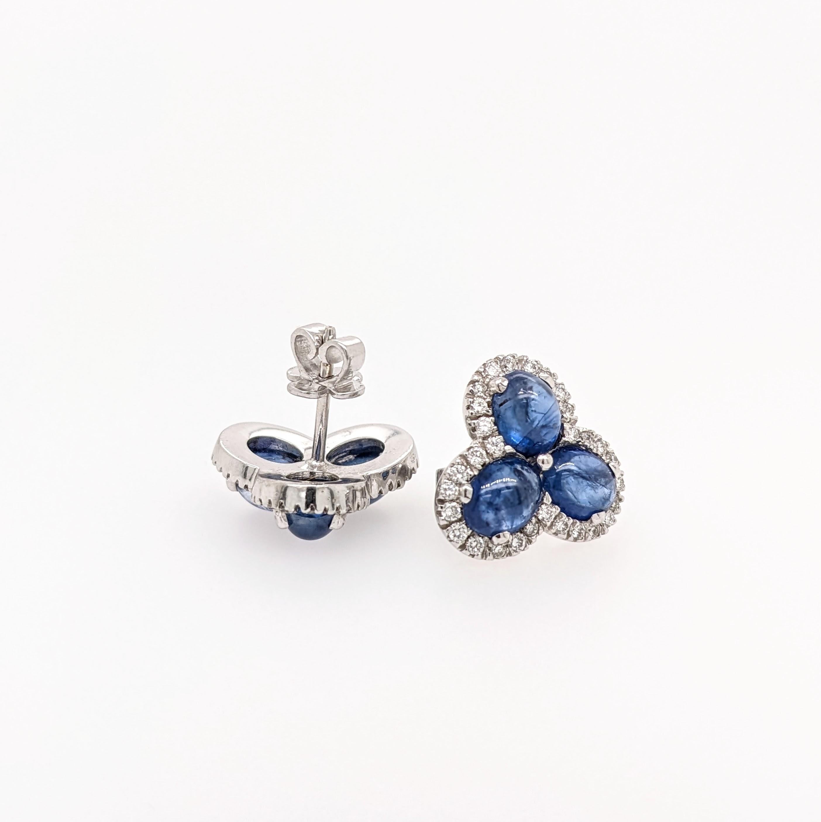 1980s Ceylon Sapphire Estate Earrings w Earth Mined Diamonds in 18K White Gold