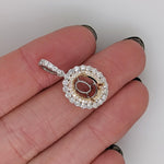 Double Halo Pendant Semi Mount in Solid 14K Dual Tone Gold Oval 9x7mm