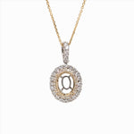 Double Halo Pendant Semi Mount in Solid 14K Dual Tone Gold Oval 9x7mm
