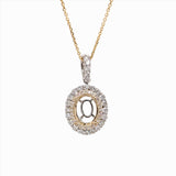 Double Halo Pendant Semi Mount in Solid 14K Dual Tone Gold Oval 9x7mm