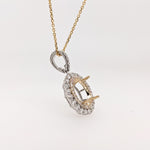 Double Halo Pendant Semi Mount in Solid 14K Dual Tone Gold Oval 9x7mm
