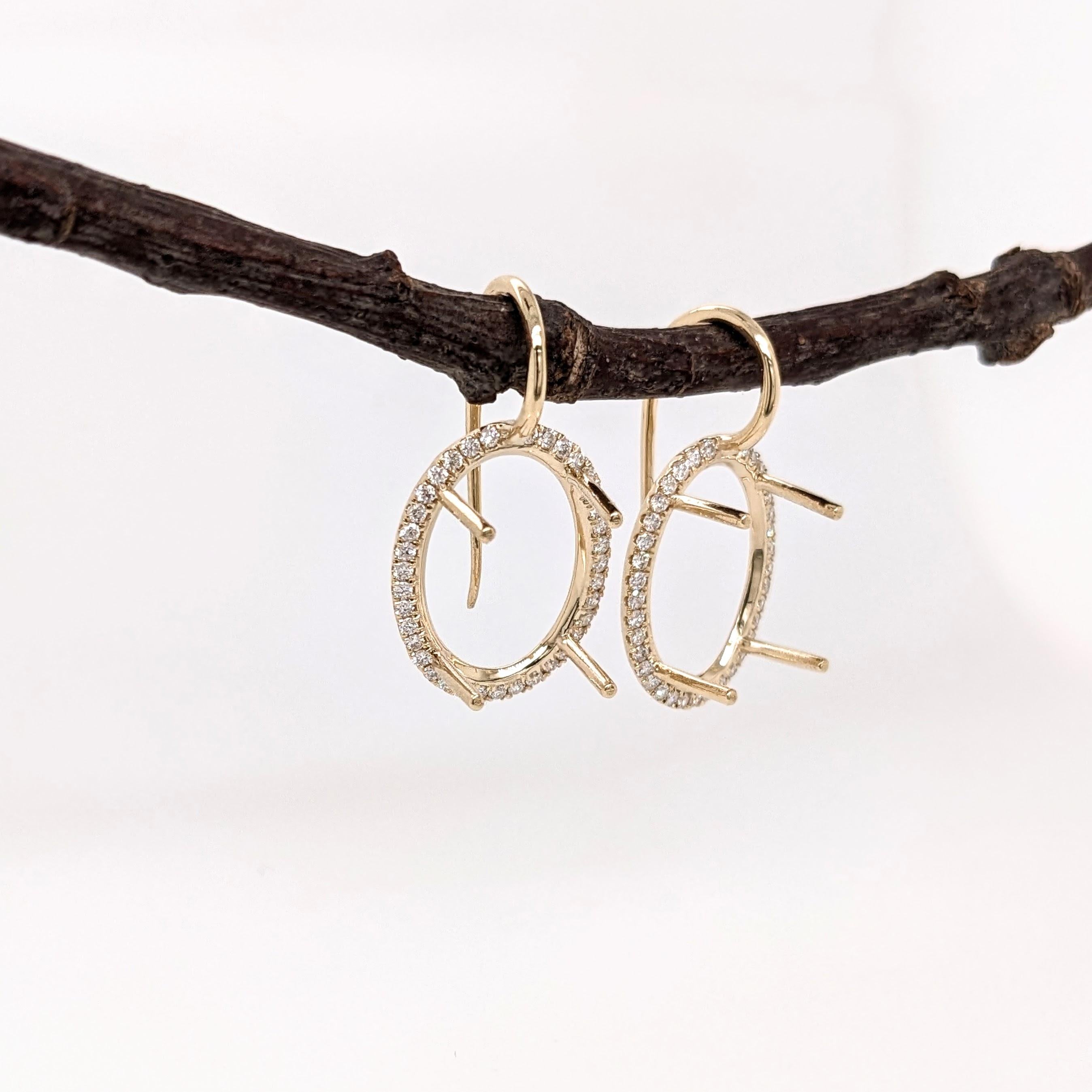 Earrings Semi Mount w Natural Diamonds in Solid 14K Gold Oval 16x12mm