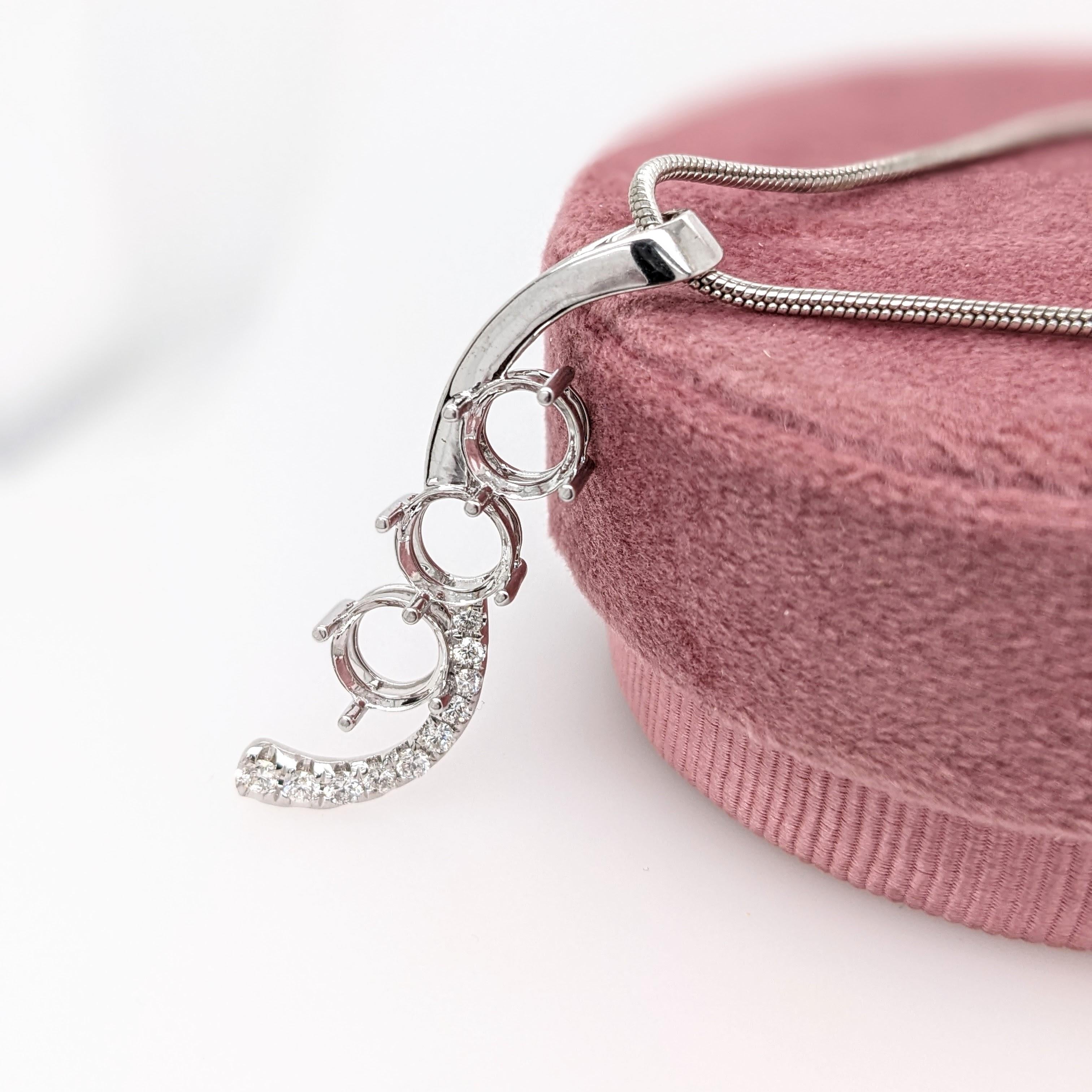 Pendant Semi Mount w Natural Diamonds in Solid 14K Gold Round 7mm