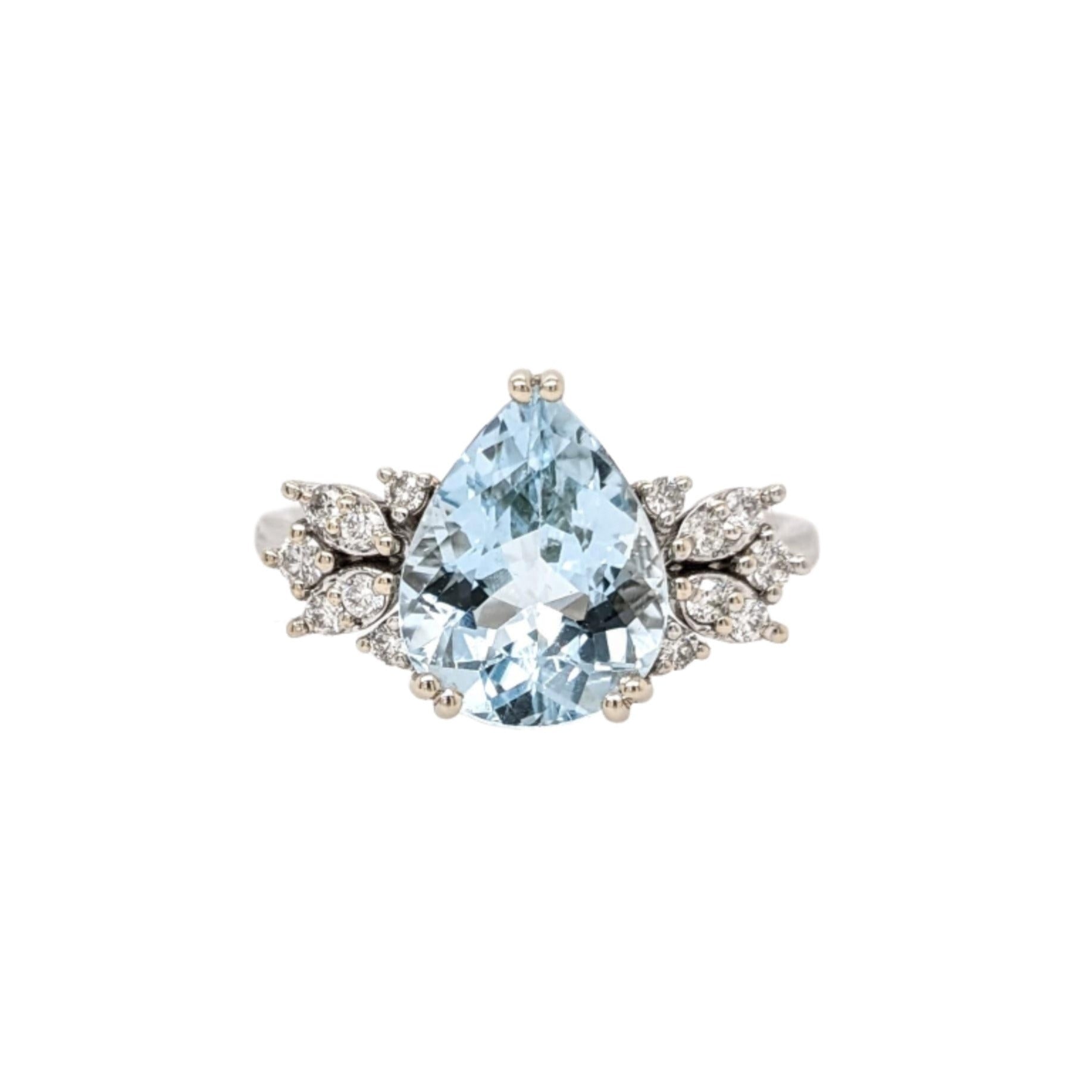 2.5ct Aquamarine Ring w Earth Mined Diamonds in Solid 14K Gold Pear Shape 11x8mm