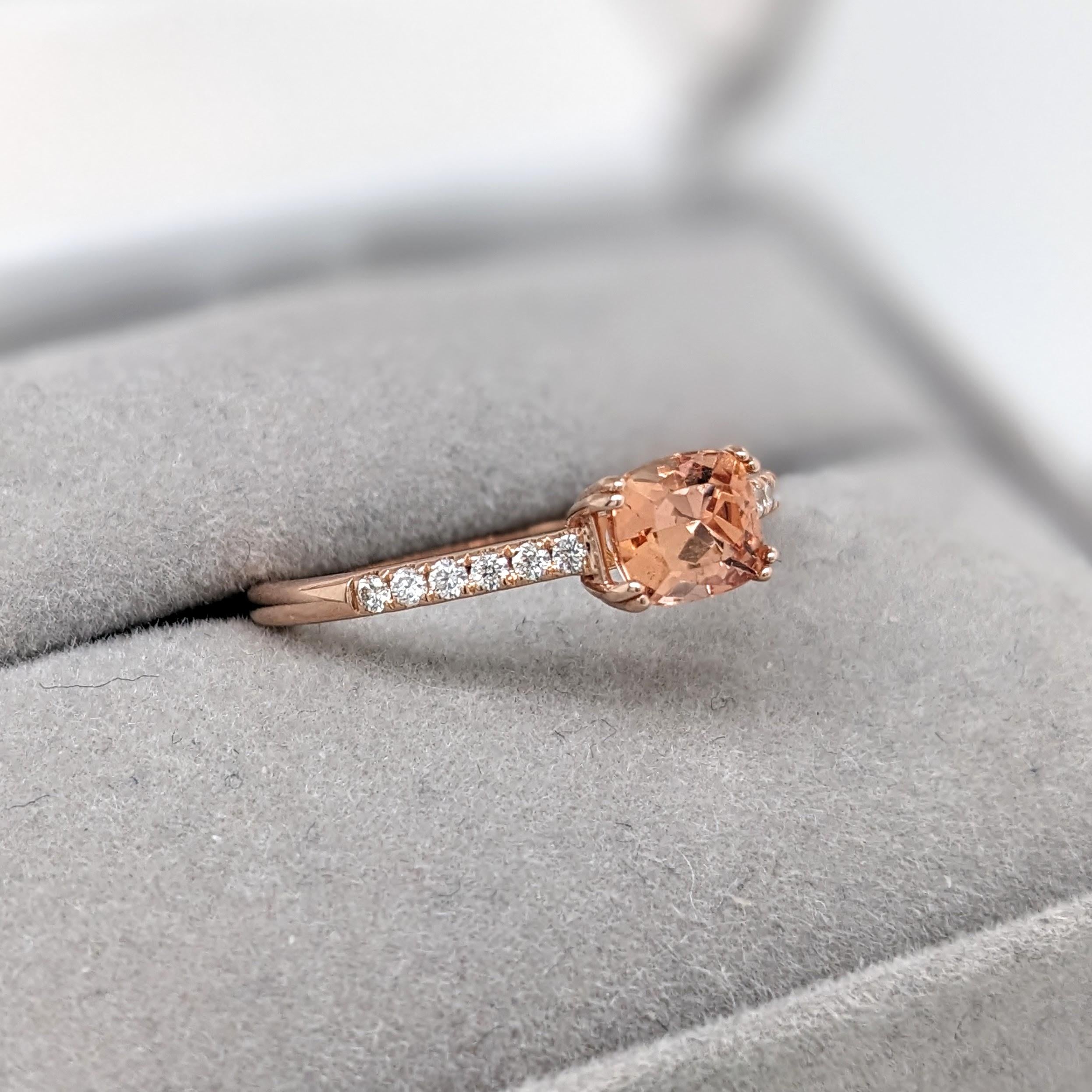 Imperial Topaz Ring w Natural Diamonds in Solid 14K Rose Gold EM 4x6mm