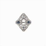 Ring Semi Mount w Natural Diamonds & Blue Sapphires in Solid 14K Gold Oval 8x6mm