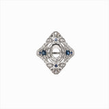 Ring Semi Mount w Natural Diamonds & Blue Sapphires in Solid 14K Gold Oval 8x6mm
