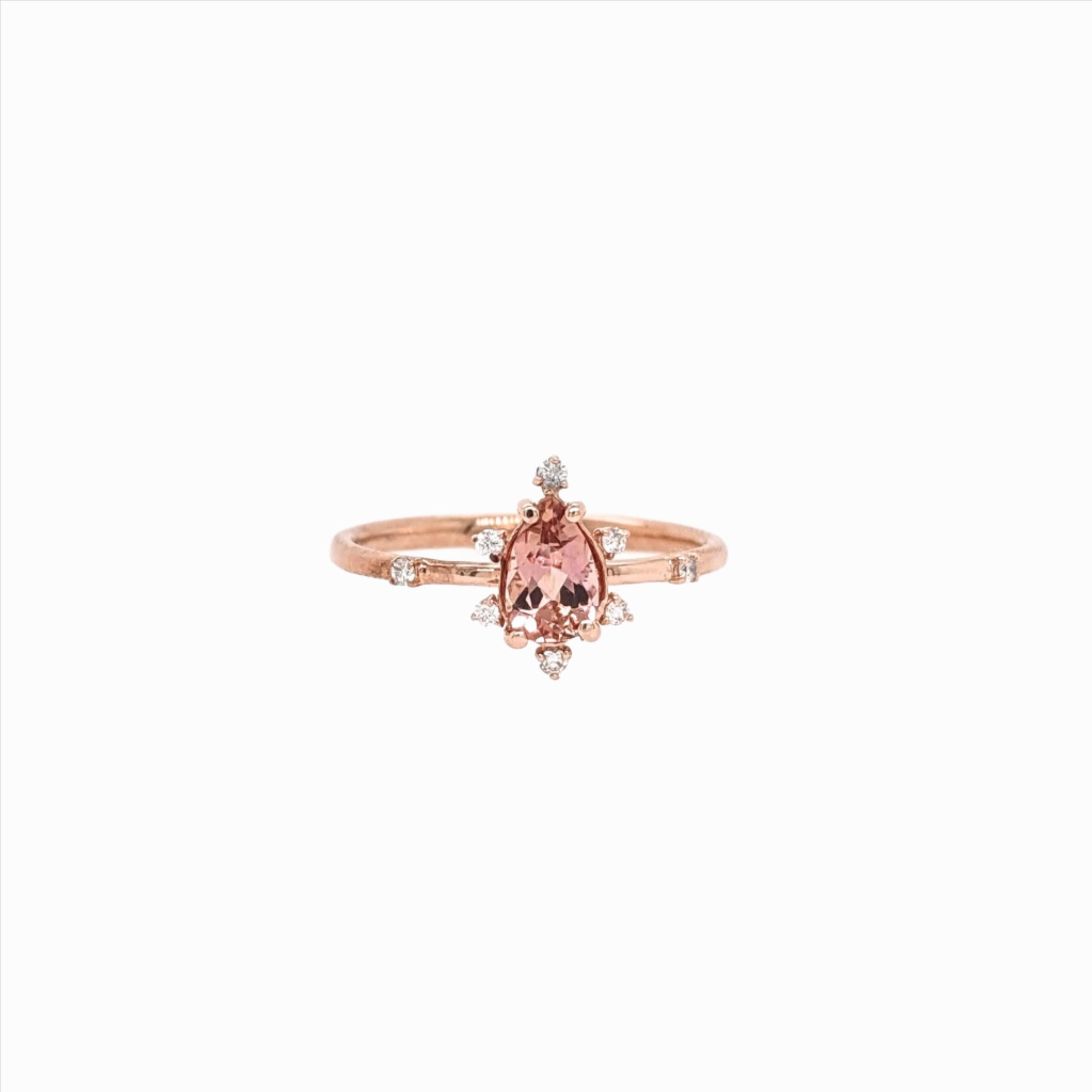 Imperial Topaz Ring w Natural Diamonds in Solid 14K Rose Gold Pear shape 7x5mm