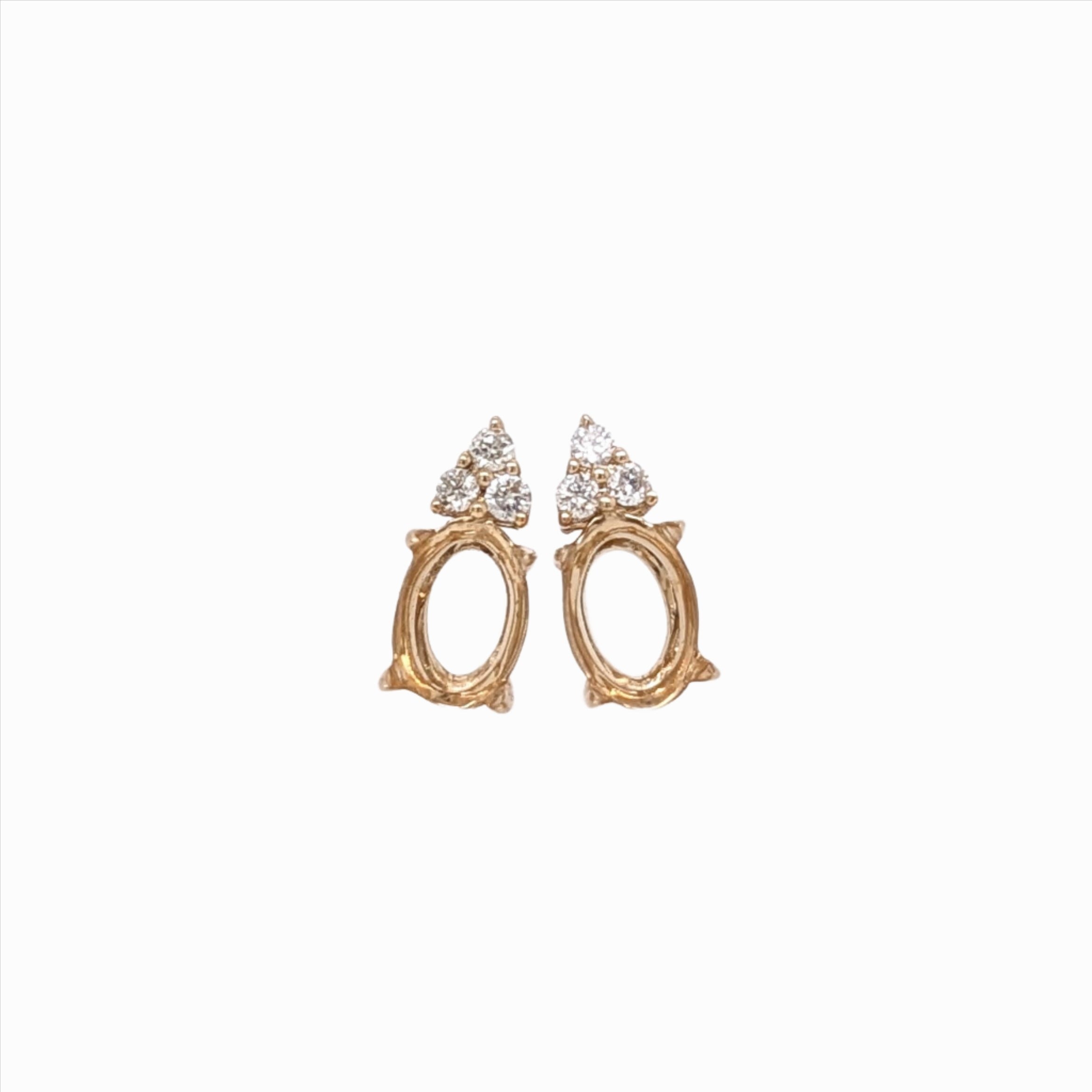 Earrings Semi Mount w Natural Diamonds in Solid 14K Gold Oval 6x4mm