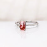 Bi-color Tourmaline Ring w Natural Diamonds in Solid 14K White Gold EM 7x4mm