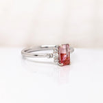 Bi-color Tourmaline Ring w Natural Diamonds in Solid 14K White Gold EM 7x4mm