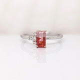 Bi-color Tourmaline Ring w Natural Diamonds in Solid 14K White Gold EM 7x4mm