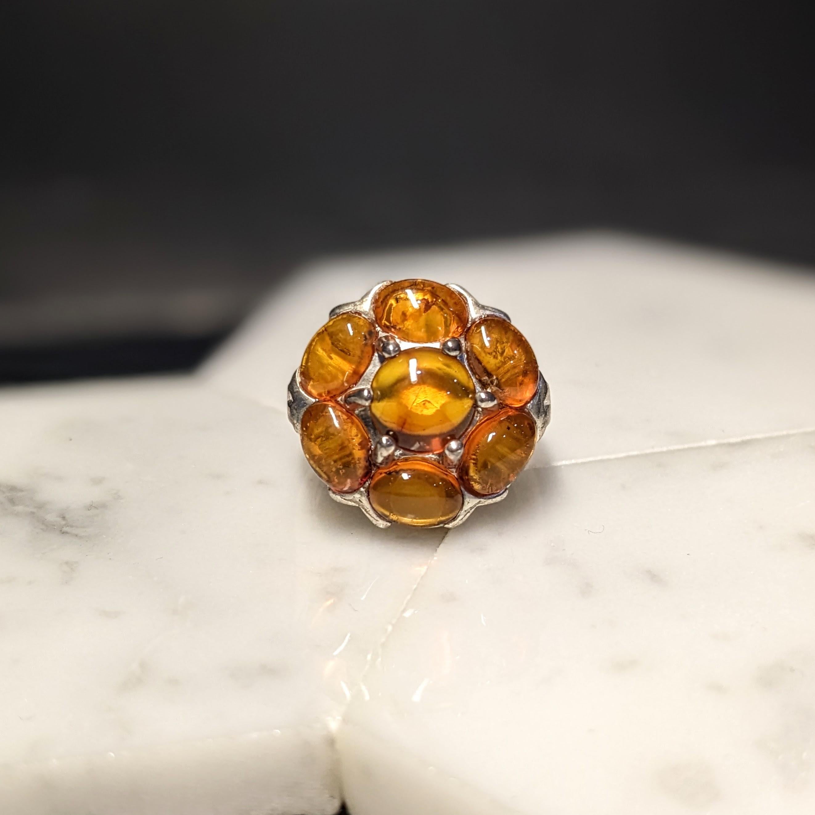 Statement Amber Ring in Solid Vermeil | Round & Oval Shape | Cabochon Cut