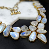 Stunning Moonstone Necklace in Solid Vermeil || Colorful || Transparent Gemstone || June Birthstone || Toggle Clasp ||