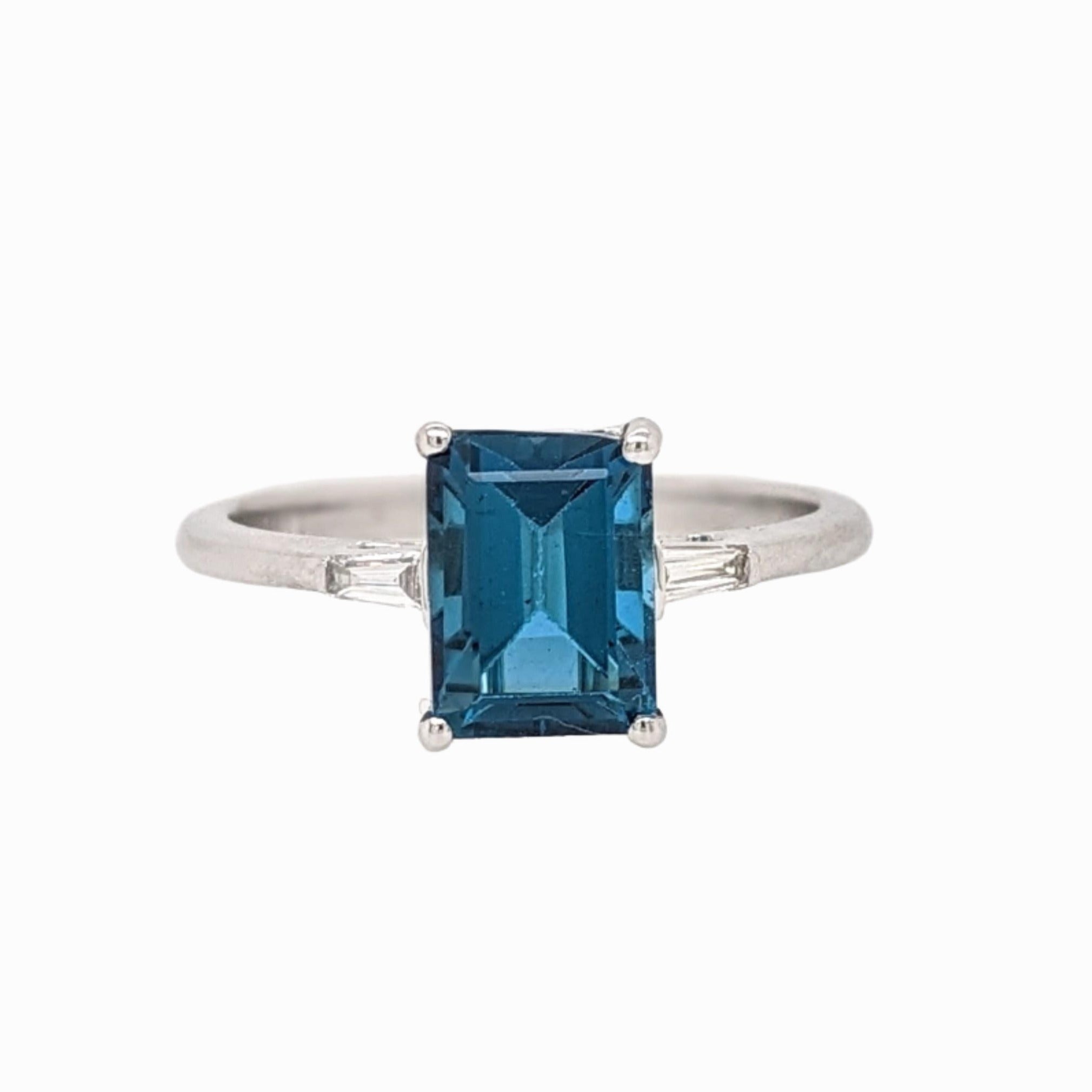 2.3ct London Blue Topaz Ring w Earth Mined Diamonds in Solid 14K Gold EM 8x6mm